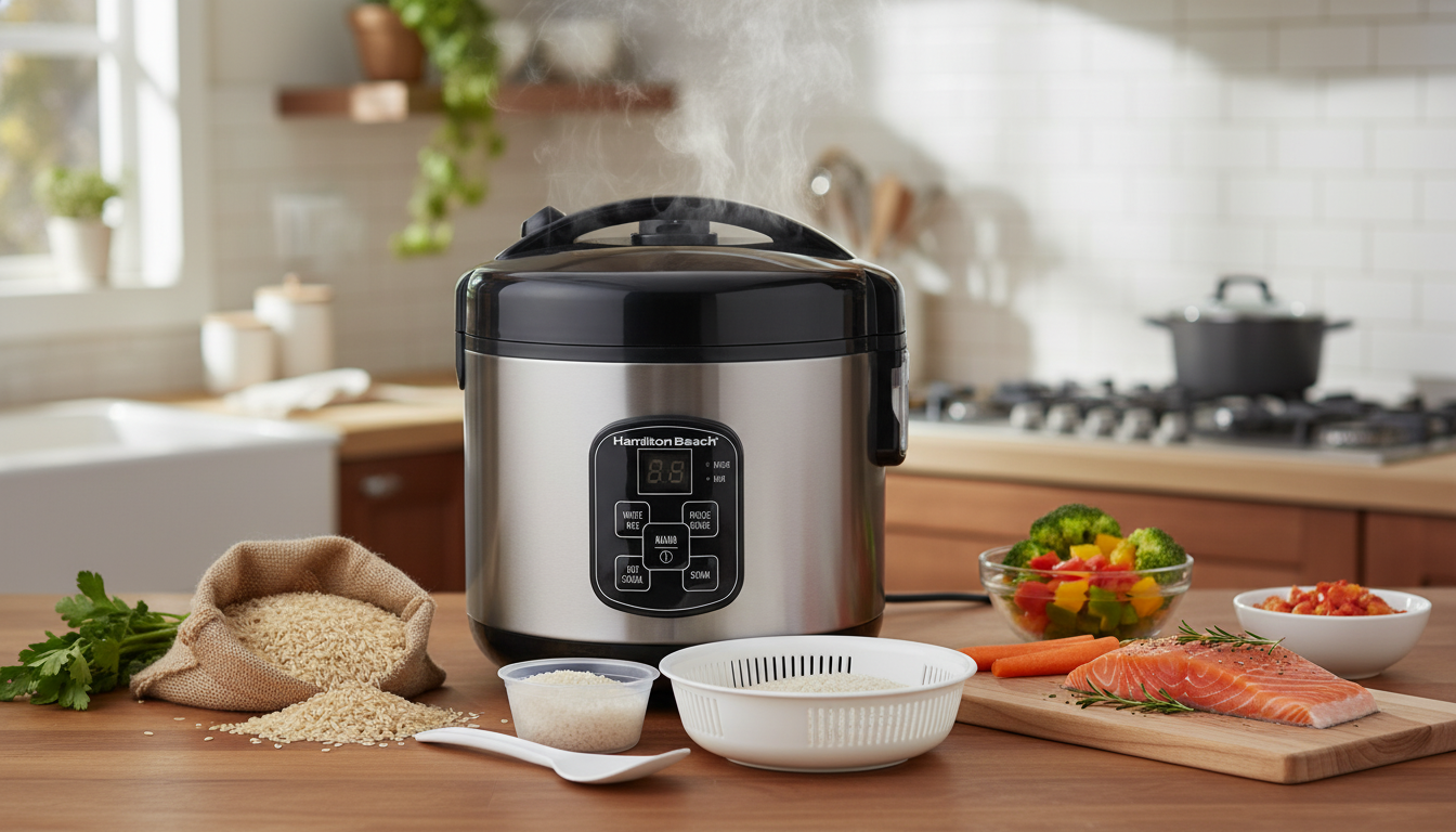 8-Cup Digital Rice Cooker & Steamer with Rinse Basket