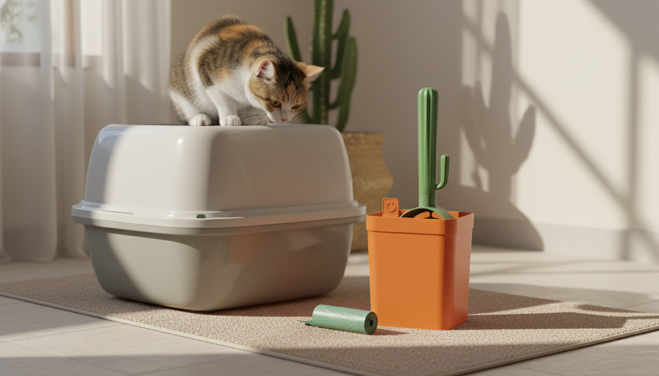 Cactus Litter Scooper + Holder: Cleaner Box, Less Mess