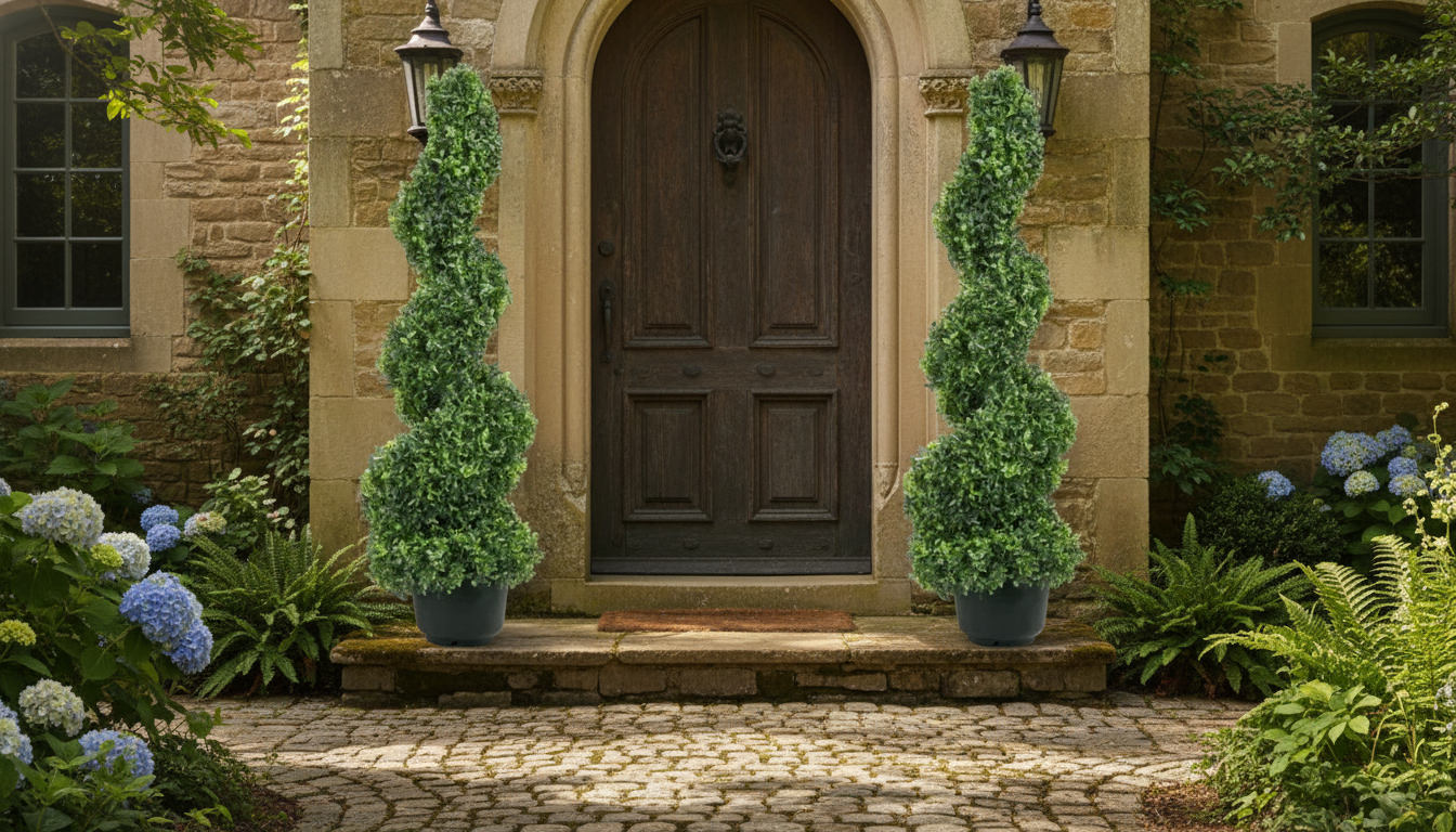 Faux Boxwood Spiral Topiary for Entryways & Patios