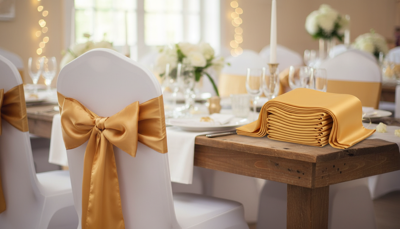 Gold Elastic Chair Sashes (50-Pack) for Weddings & Parties