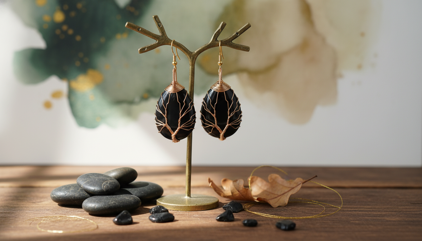 Handmade Black Agate Teardrop Earrings: Sleek Style
