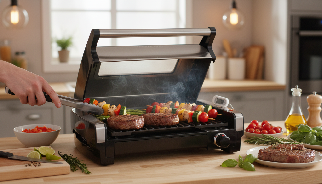 Indoor Searing Grill with Window & Temp Control Guide