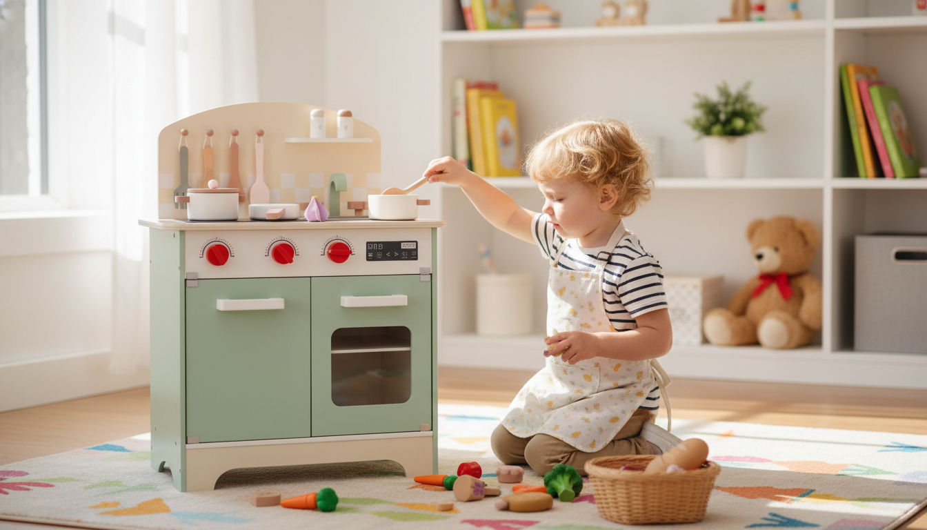 Wooden Play Kitchen Set: Realistic Stove, Oven & Fun
