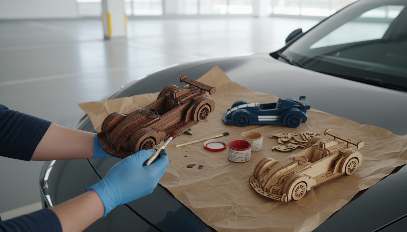 Painting or Staining a 3D Wooden Racing Car Kit After Build